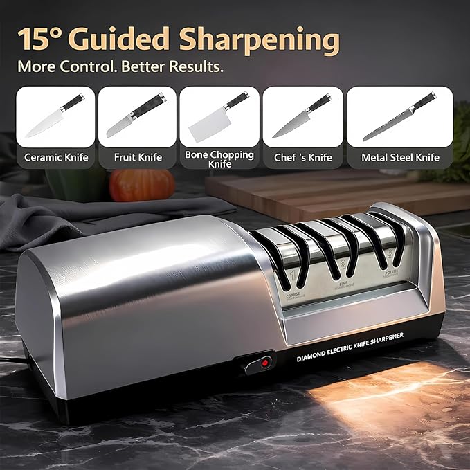 Electric Knife Sharpener for Kitchen, 3-Stage Professional Kitchen Knife - Image 4