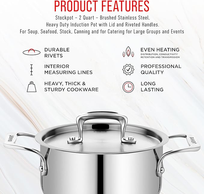 Stainless Steel Stockpot with Lid 2 Quart, Durable 18/8 Stainless Steel - Image 7