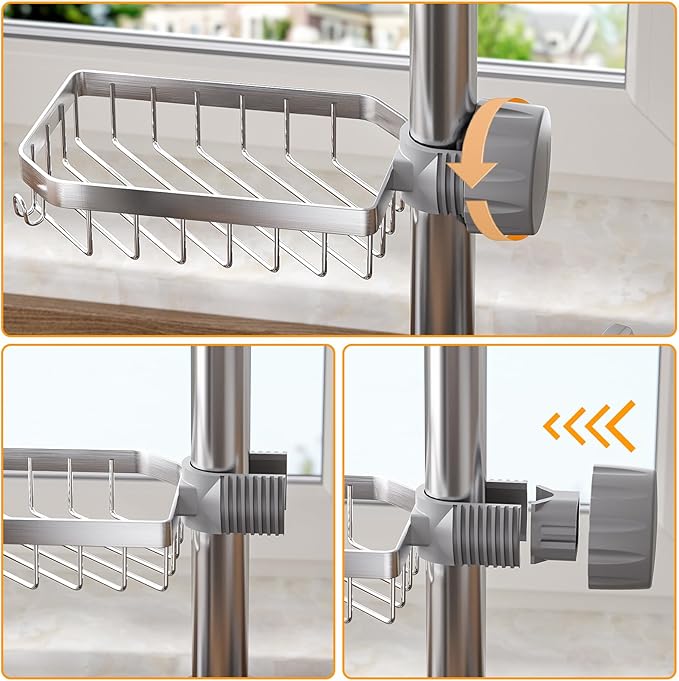 LONIN Stainless Steel Kitchen Sink Organizer Caddy – Over Faucet Sponge & Brush - Image 4