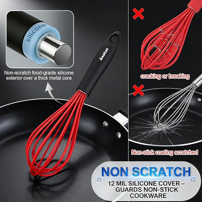 Anaeat Silicone Whisk, Thick Stainless Steel Wire Inner - Image 3