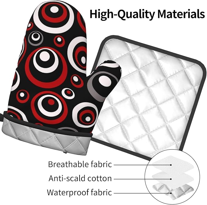 Retro Red Circles Oven Mitt and Pot Holder Set - Image 8