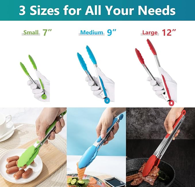 Kitchen Tongs Set of 3, Cooking Tongs - Image 2