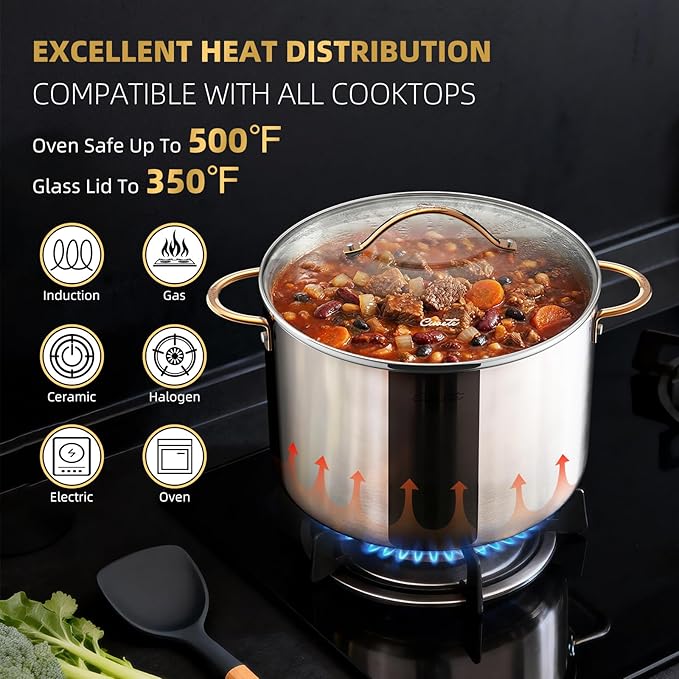 Ciwete 12 Quart Stock Pot with Lid, Upgraded Tri-Ply Stainless Steel Pot - Image 3