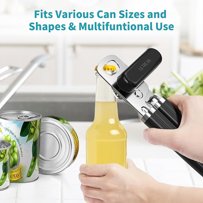 Ultrean Manual Can Opener Bottle Opener, Heavy Duty Stainless Steel Smooth Edge - Image 5