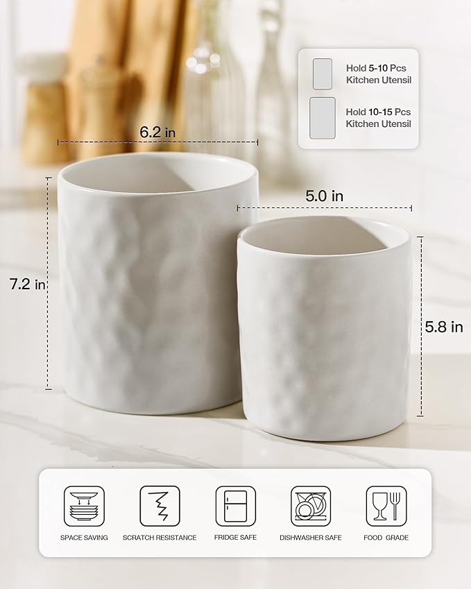 famiware Ocean Utensil Holder, 7.2"+5.8" Ceramic Kitchen Utensil Holder - Image 4