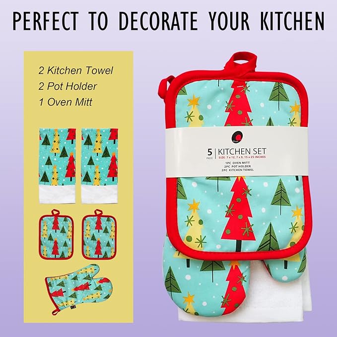 Oven Mitts and Potholders Dish Towles Set 100% Cotton - Image 2