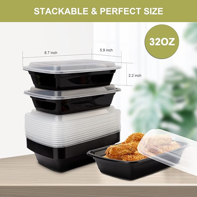 Ezalia 15 Pack- Meal Prep Containers 32oz, Plastic Food Prep Containers Reusable - Image 6