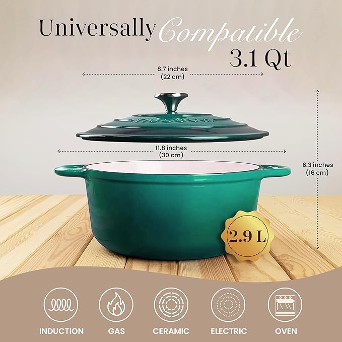 Cast Iron Dutch Oven with Lid – Non-Stick Ovenproof Enamelled Casserole Pot – - Image 2