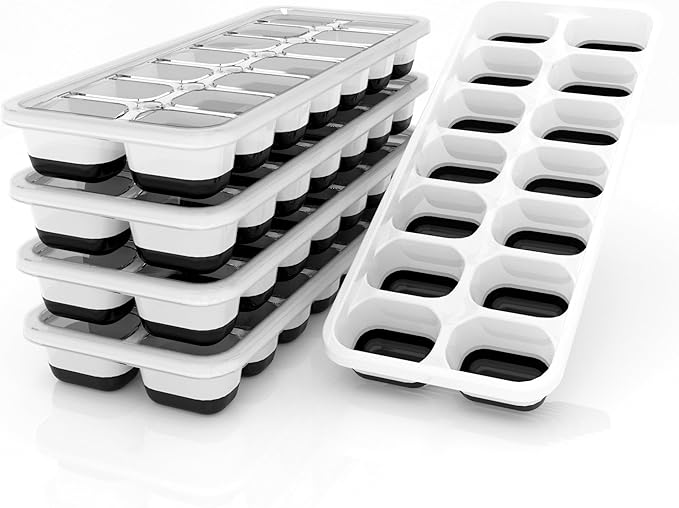 Ice Cube Trays 5 Pack for Freezer – 70 Cubes, Reinforced Snap Lids That Stay by DclobTop