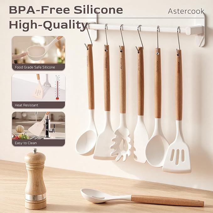 Astercook Kitchen Utensils set, 446°F Heat Resistant Food Grade Utensil Sets - Image 8