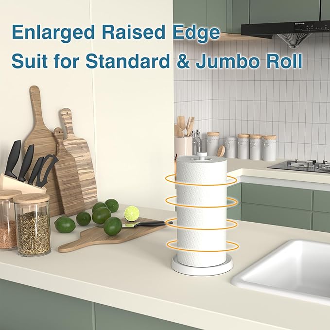 White Paper Towel Holder Countertop, Stainless Steel, Weighted Base, Paper - Image 2