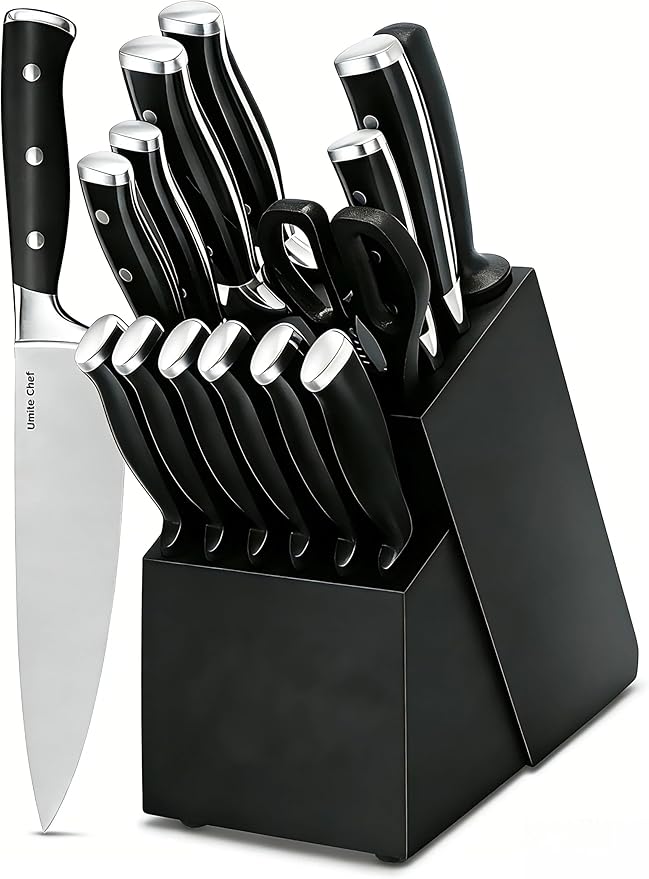 Knife Set, 15 Piece Premium Kitchen Knife Block Set, Razor-Sharp, High Carbon by UmiteChef