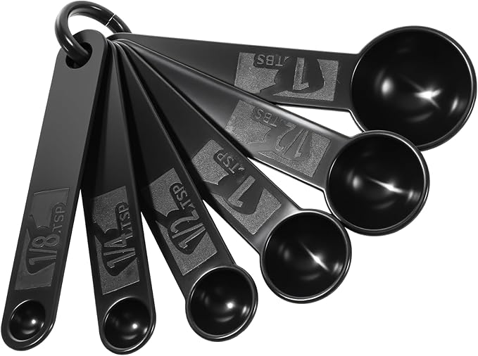 5Pcs Black Measuring Spoons Universal Easy to Read Measuring Cup and Spoon Set by Unknown