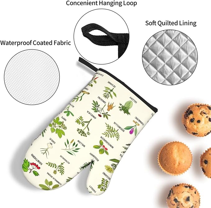 Cute Herbs Botanic Garden Plants Oven Mitts and Pot Holders Sets Heat Resistant - Image 5
