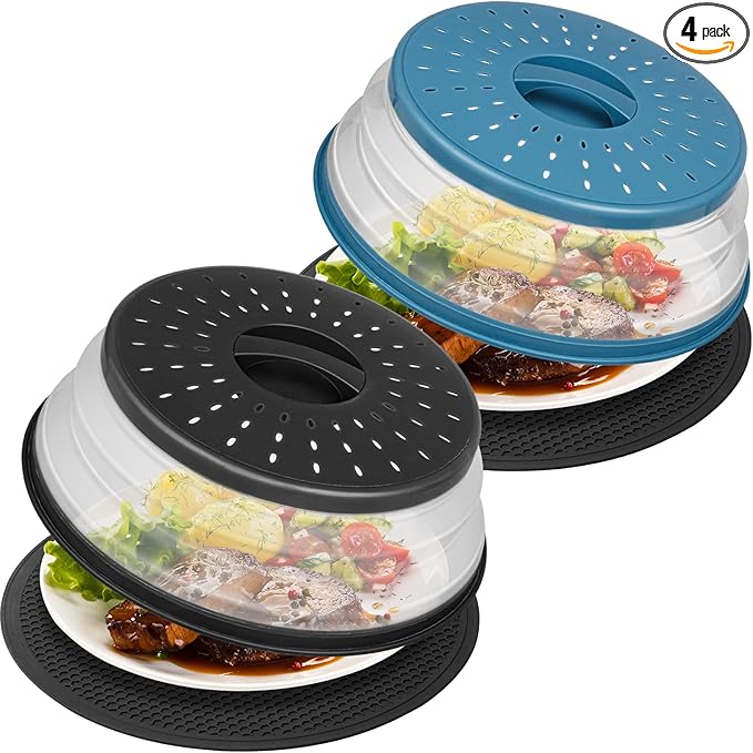 4 in 1, WENWELL 2 Microwave Splatter Cover & 2 Mat, Cooking Splash Guard by WENWELLHOME