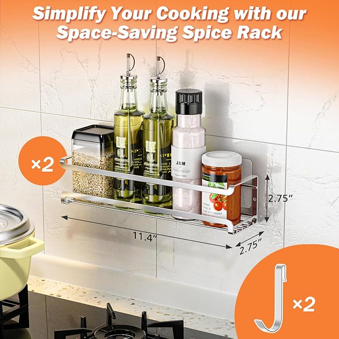 Bunoxea Spice Rack wall mounted 2 Pack, Space-Saving Spice Organizer - Image 2