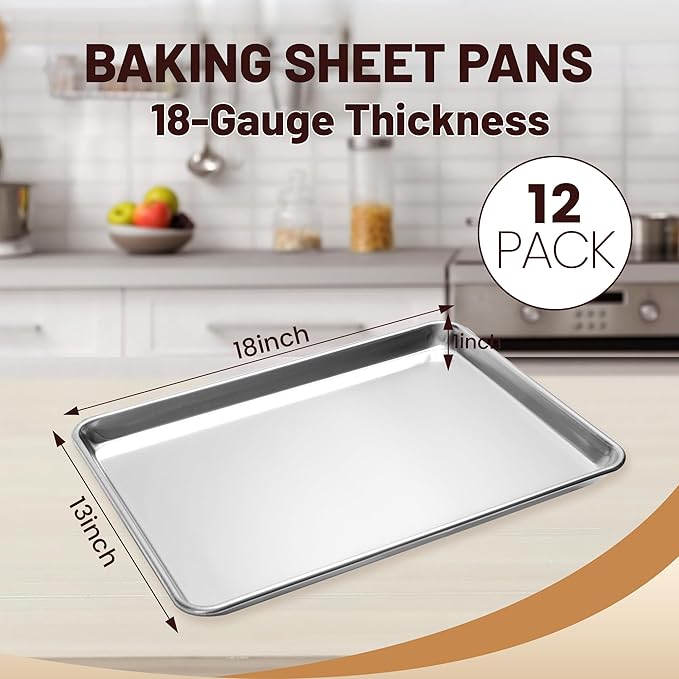 BIEAMA 12 Pack Half Size Baking Sheet Pan Aluminum Commercial Pan - Image 2