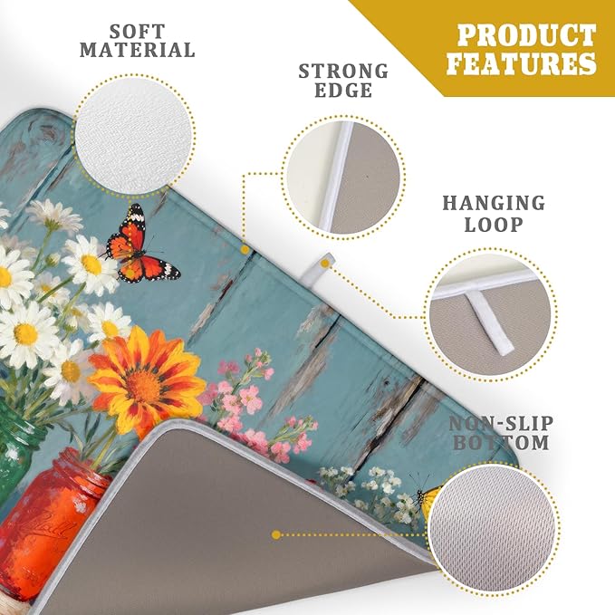 Dish Drying Mat for Kitchen Counter 18x24, Spring Summer Floral Decorative - Image 4