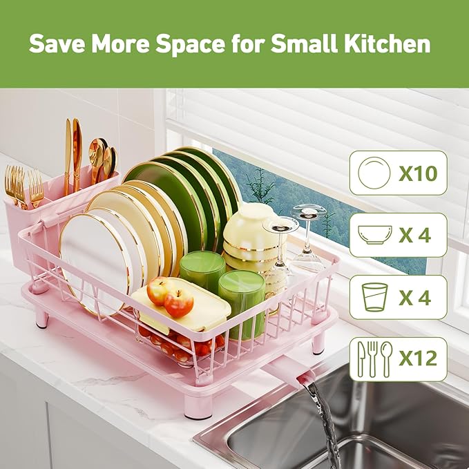 Dish Drainer Rack with Drip Tray, Sink Dish Drainer with Drainage Spout - Image 5