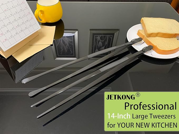 JETKONG 2 Pcs 14-Inch Food Tweezer Tongs Extra Long Stainless Steel Kitchen - Image 4