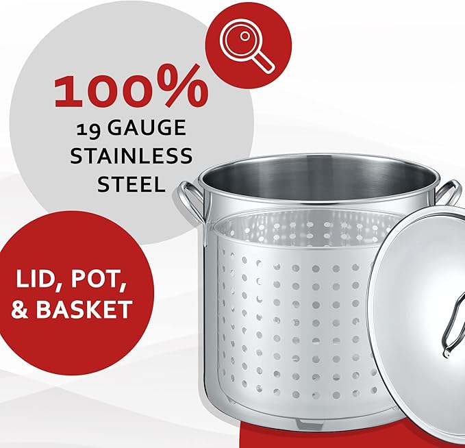 CONCORD 53 QT Stainless Steel Stock Pot w/Basket. Heavy Kettle. Cookware - Image 4