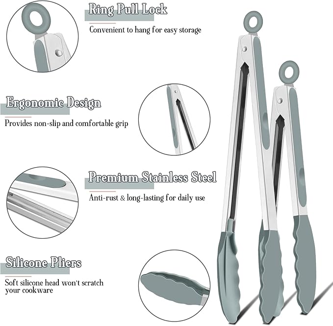 TeamFar Kitchen Tongs, Heat Resistant Silicone Tongs, Locking Design & - Image 3