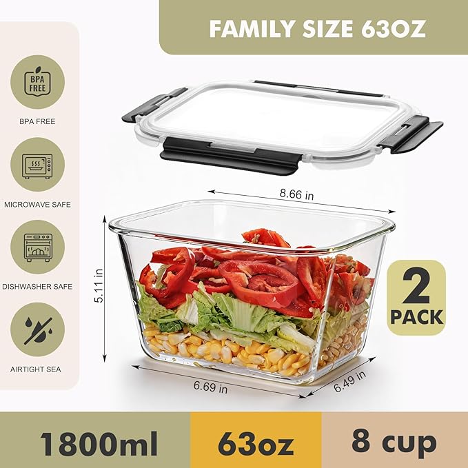Liuruiyu 2 Pack Large Glass Food Storage Containers - Image 2