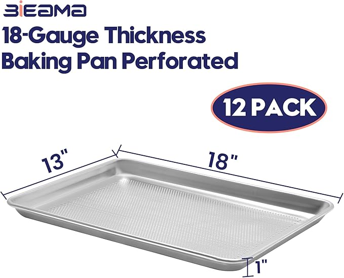 BIEAMA 12 Pack Half Size 18" x 13" Aluminum Baking Sheet Pan Perforated - Image 2