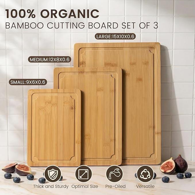 Extra Large Cutting Board Set of 3, Bamboo Cutting Boards - Image 3
