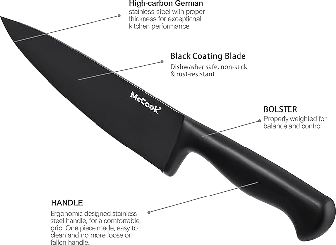 McCook® Premium Black Knife Sets, German Stainless Steel Kitchen Knives Block - Image 3