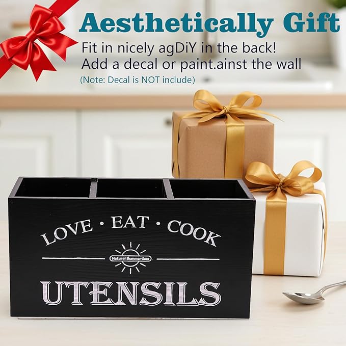 2 PC Wooden Utensil Holder, （With 4-Compartments size*1 + 3-Compartments - Image 6