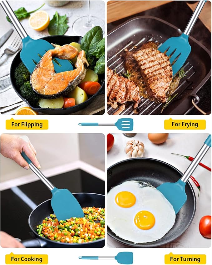Pack of 2 Silicone Solid Turner, Non Stick Slotted Kitchen Spatulas, High Heat - Image 3