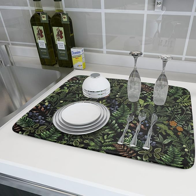 Black Sage Green Plant Dish Drying Mat - Image 6