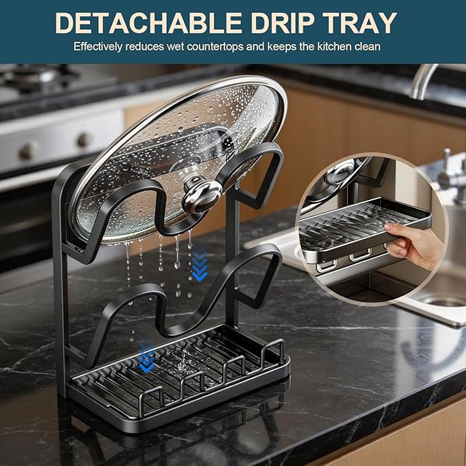 Kitchen Pot Lid Storage Rack: Carbon Steel Double-Layer Holder & Spoon Rest - Image 7