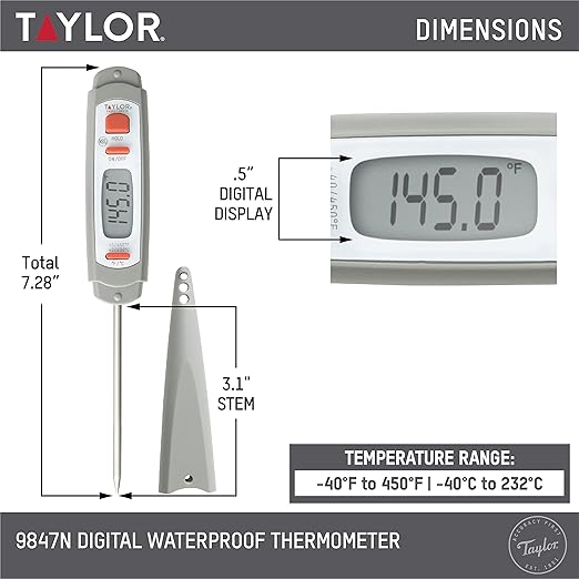 Taylor 9847 Waterproof Digital Instant Read Meat Food Grill BBQ Kitchen Cooking - Image 4