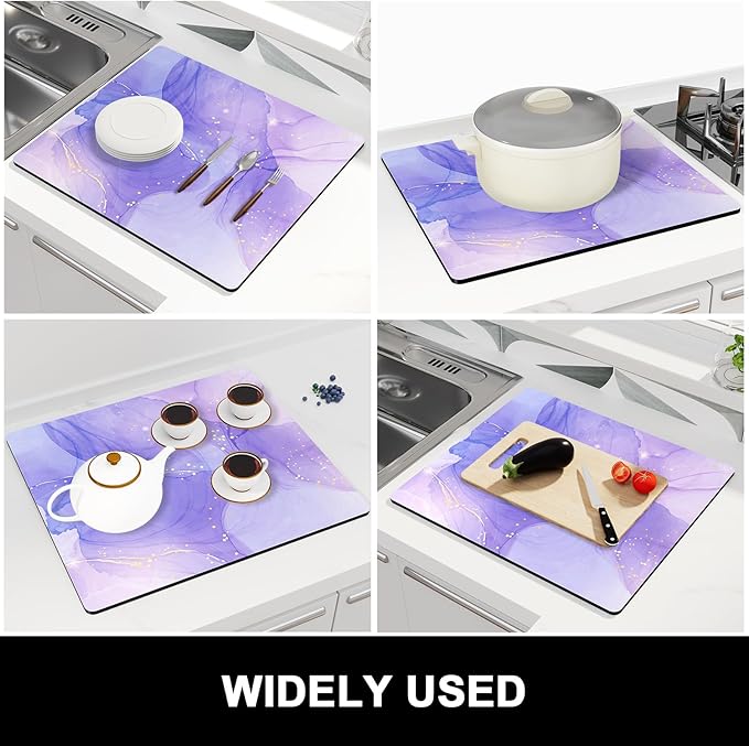 Rnivvi Dish Drying Mat for Kitchen Counter, 16 x 18" Cute Marble Theme - Image 7