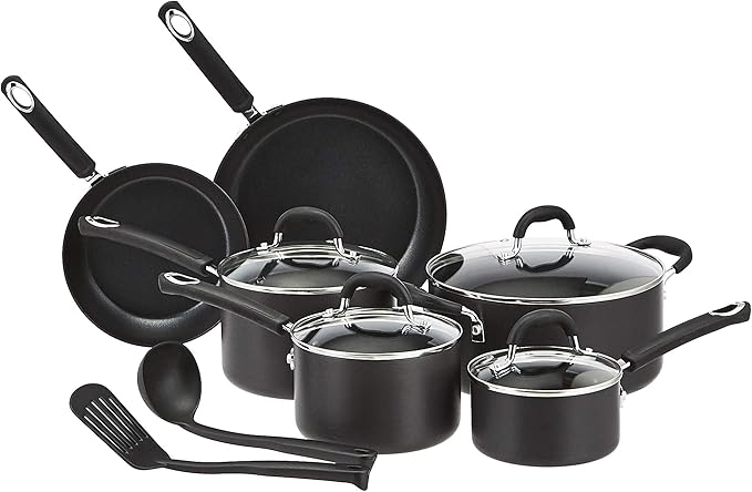 Amazon Basics Hard Anodized Non-Stick 12-Piece Cookware Set, Pans and Utensils by AmazonBasics