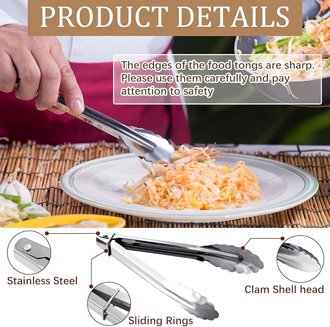 Meanplan 50 Pcs Small Stainless Steel Kitchen Tongs 7 Inch Food Serving Tongs - Image 2