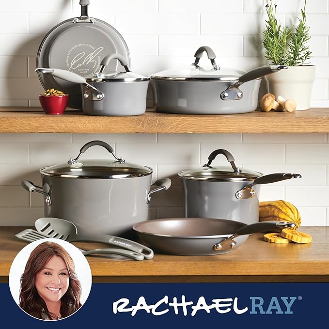 Rachael Ray - 16802 Rachael Ray Cucina Nonstick Cookware Pots and Pans Set - Image 7