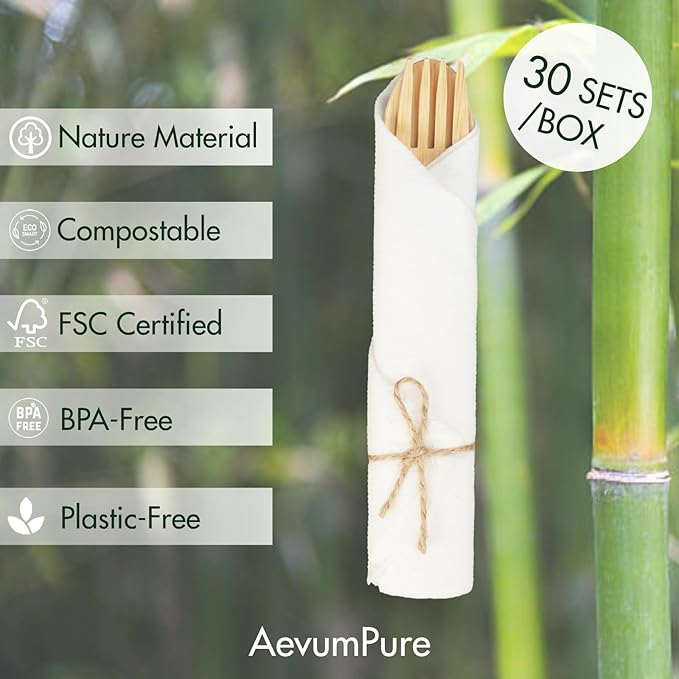 AevumPure 30 Sets Bamboo Cutlery - Image 4