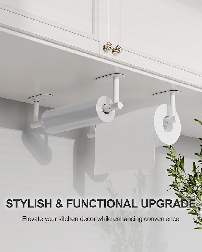 White Paper Towel Holder Under Cabinet, Self Adhesive or Wall Mounted SUS304 - Image 3