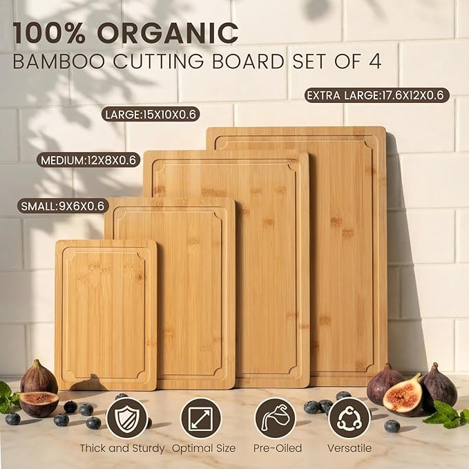 Extra Large Cutting Board Set of 4, Bamboo Cutting Boards - Image 3