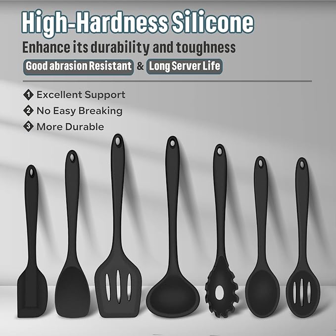 E-far Silicone Cooking Utensils Set, 7-Piece Black Heat Resistant Kitchen - Image 2