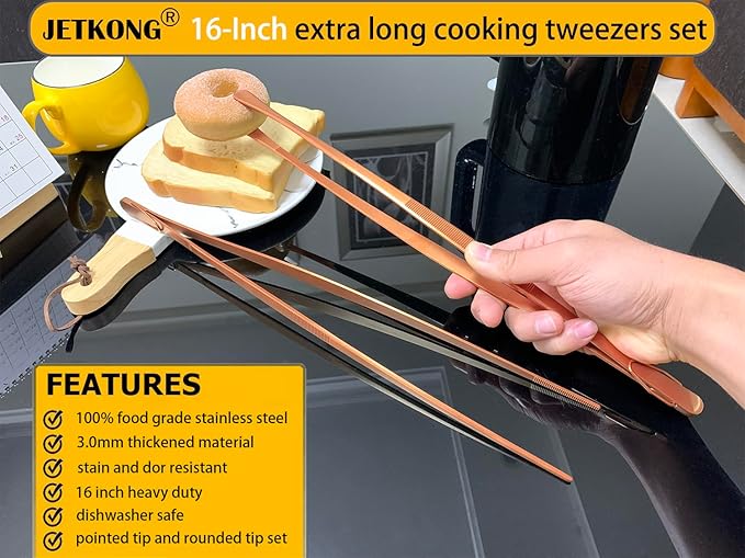 JETKONG 2 Pcs 16-Inch Extra-Large Kitchen Tweezers and Tongs - Image 3