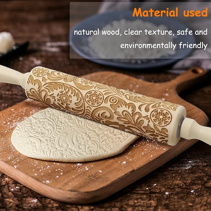 Embossed Wooden Rolling Pin, Embossing Rolling Pin - Image 3