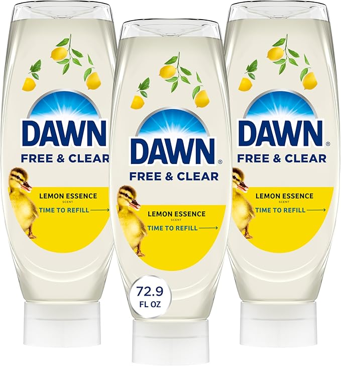Dawn Free&Clear EZ-Squeeze Dish Soap Dishwashing Liquid Lemon 3*24.3 Fl Oz | Removes up to 99% of grease and food residue. EZ-Squeeze bottle. Biodegradable surfactants. Gentle on skin.