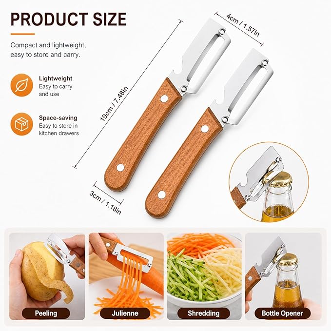 Peelers For Kitchen, with Wooden Handle and Bottle Opener, For Vegetables or - Image 6