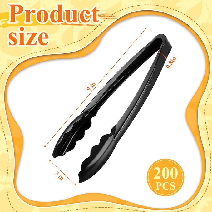 Tessco for you 200 Pcs Plastic Tongs for Serving Bulk, 9 Inch Plastic - Image 2