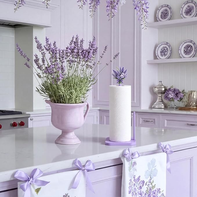 Leinuosen Lavender Paper Towel Holder Farmhouse Lavender Flower Wooden Paper - Image 3