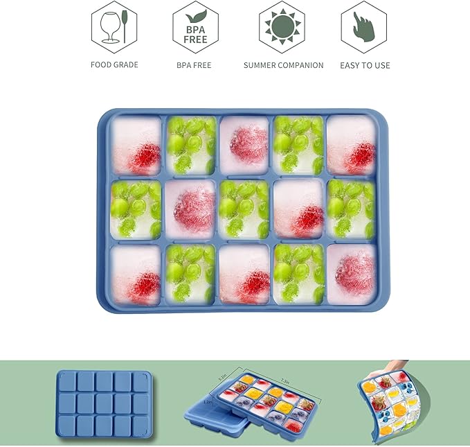 Ice Cube Trays Set of 2, Easy Release 15 Flexible Silicone Ice Cube Molds - Image 3